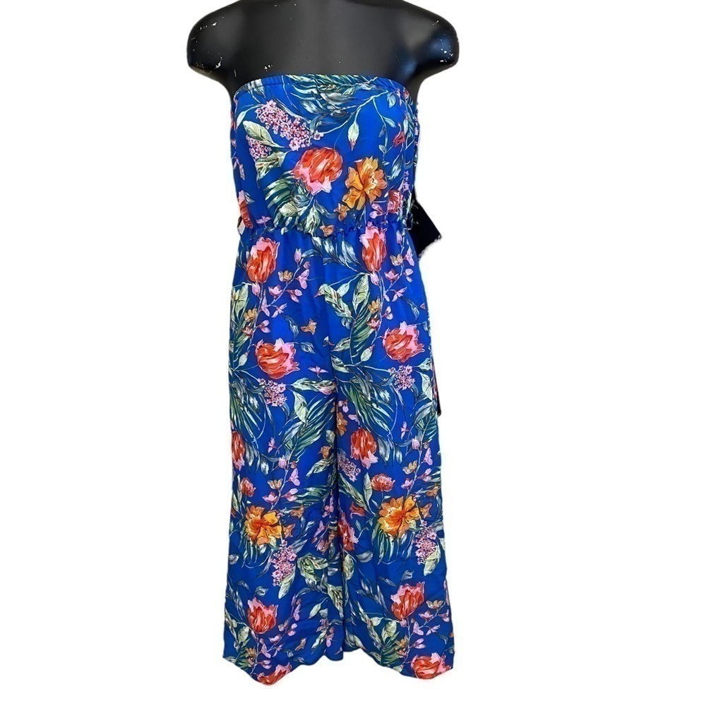 Prinark Blue Floral Strapless Wideleg Jumper Size 2